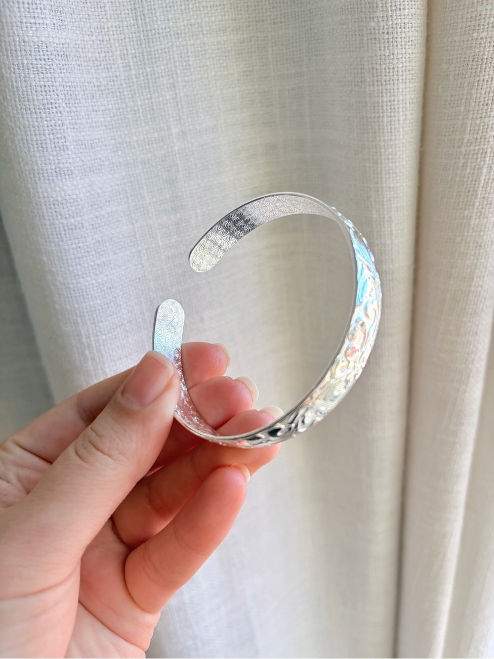 Silver Floral Engraved Cuff Bracelet